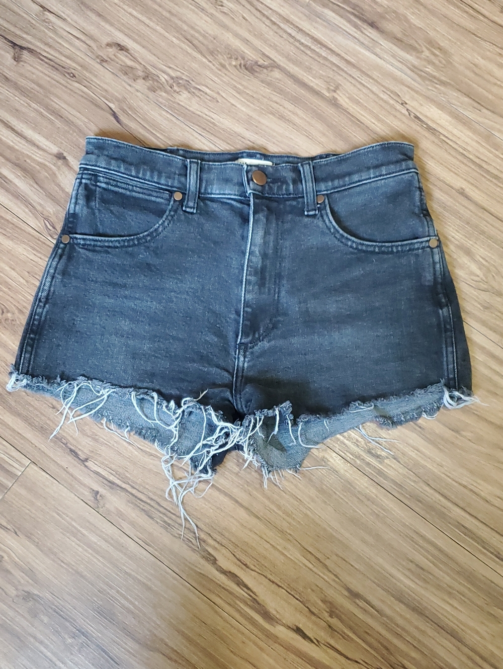 Wrangler Black Frayed Hem Denim Shorts